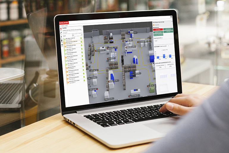 Kannettavan tietokoneen ruudulla kuva Smart Factory -järjestelmästä