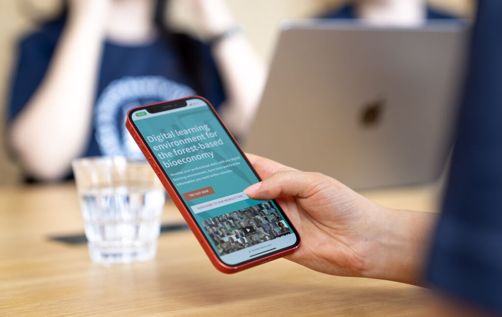 Henkilö selailee kännykällä nettisivuja.