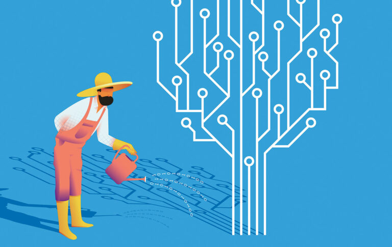 Puutarhuri kastelee puuta.